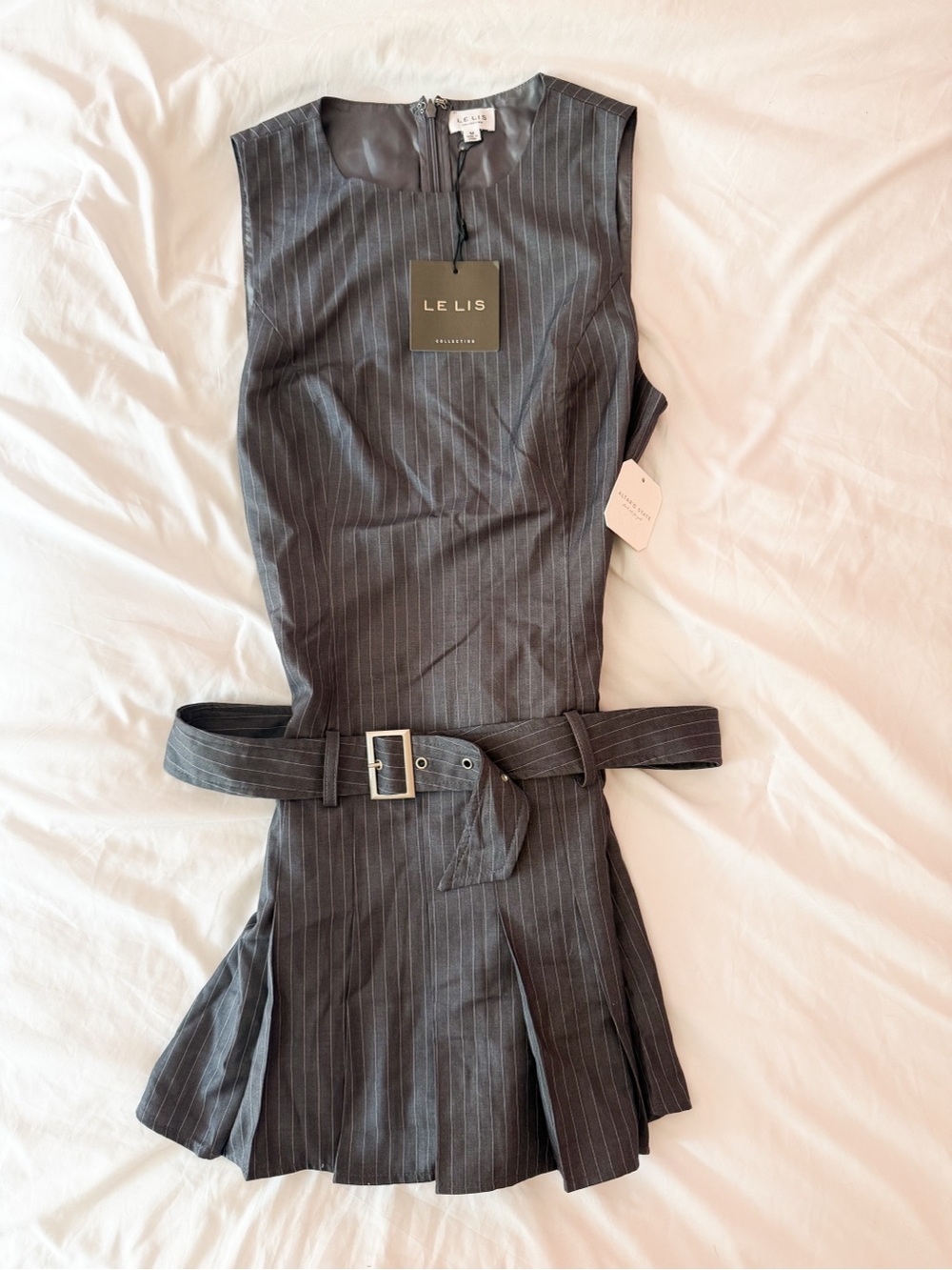 Altar’d State Heather Grey Striped Sleeveless Belt Mini Dress Size Medium